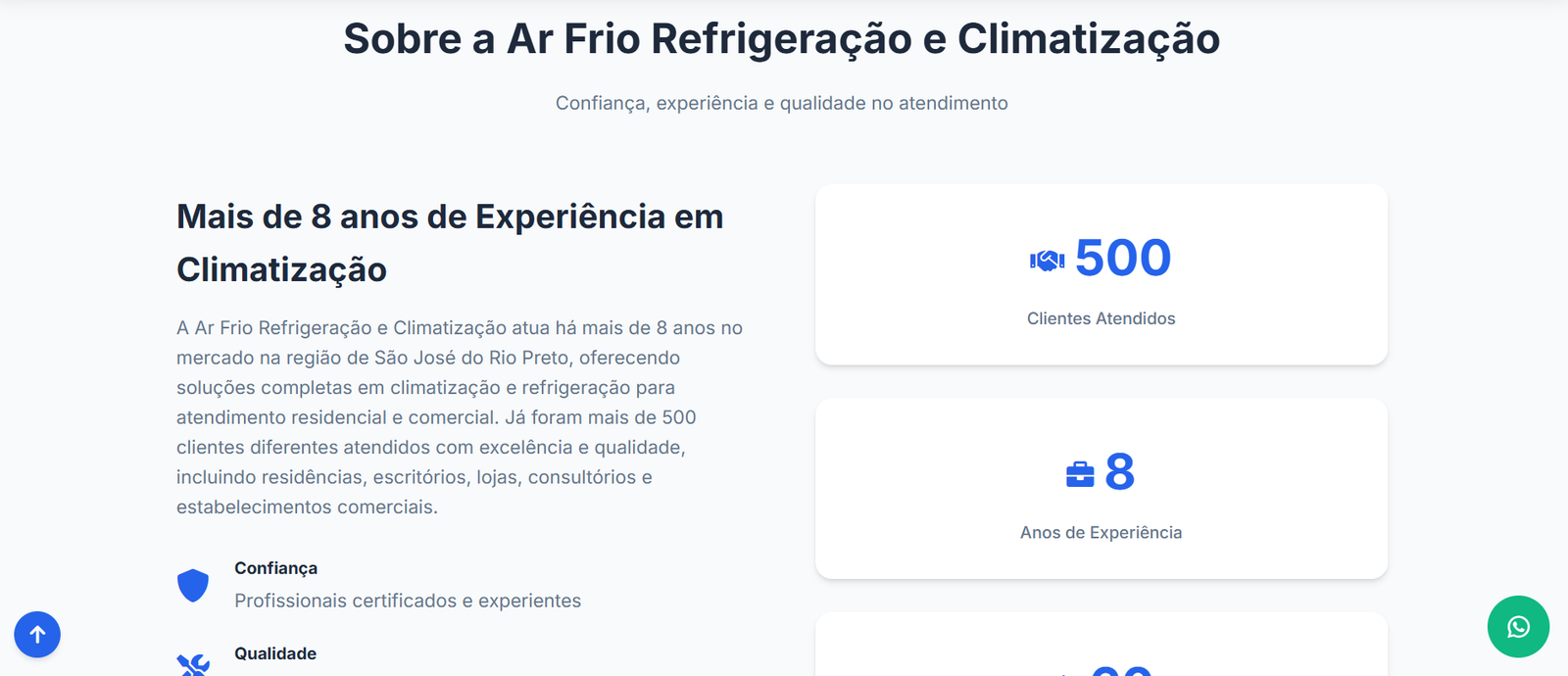 Página Sobre — projeto Ar Frio Refrigeração e Climatização