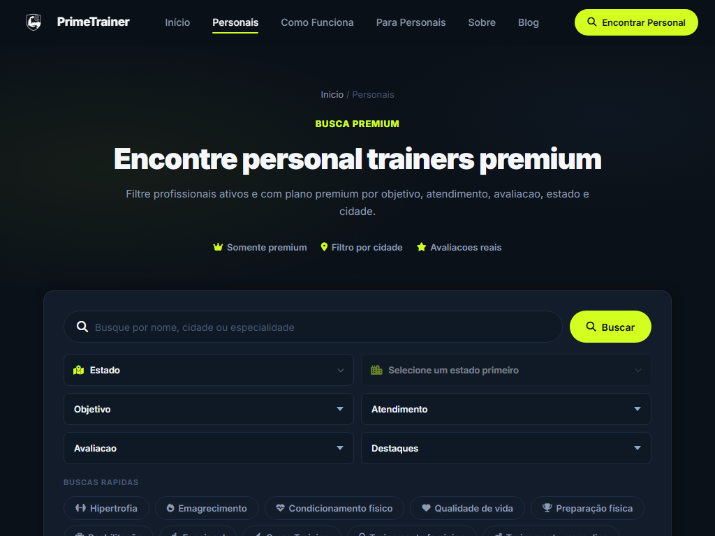 Portal - Busca de Personal Trainers — projeto PrimeTrainer
