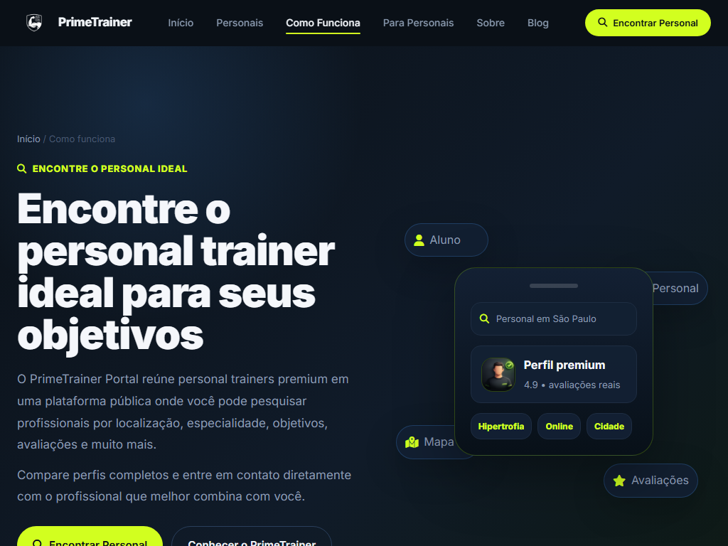 Portal - Como Funciona — projeto PrimeTrainer