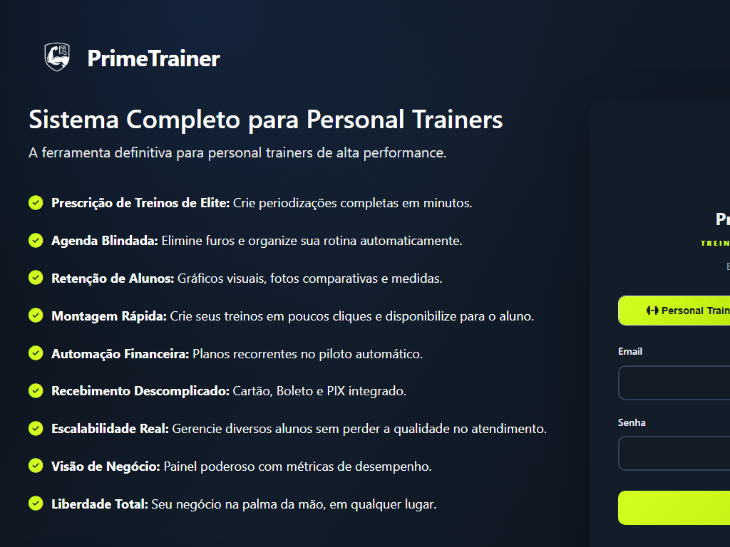 Sistema - Login e Apresentação — projeto PrimeTrainer